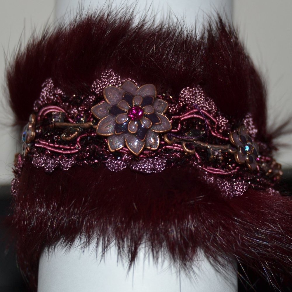 BITTER SWEET Fur Cuff Bracelet Burgundy NEW